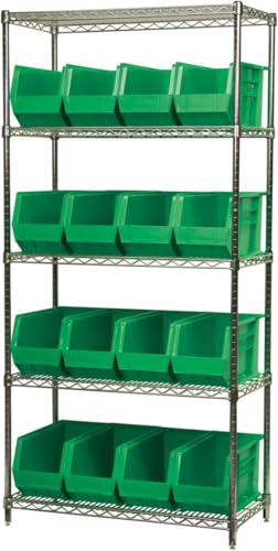 Akro-Mils 30265 AkroBins Plastic Storage Bins, 18"x8.25"x9", Green, 6-Pack | Space-Saving Stackable Bins for Garage, Pantry, Craft Organization - color: Green