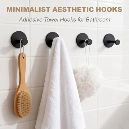Towel Hooks for Bathroom (4 Pack) Adhesive Towel Hook Shower Hooks for Inside Shower - Sticky Bathroom Wall Hooks for Hanging Towels, Robe, Loofah, Bath Sponge (Style 2 - Black) - color: Style 2 - Black