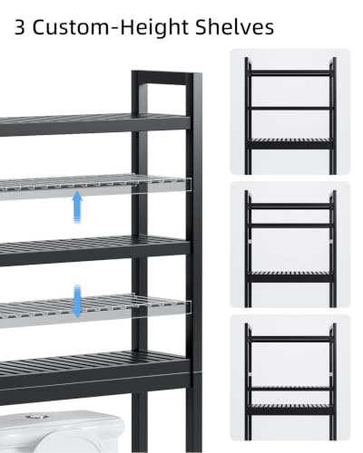 SMIBUY Bathroom Storage Shelf, Bamboo Over-The-Toilet Organizer Rack, Freestanding Toilet Space Saver with 3-Tier Adjustable Shelves (Black) - color: Black
