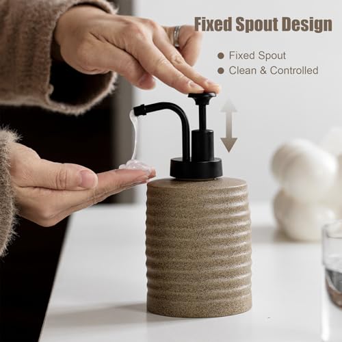 Ceramic Soap Dispenser, Matte Stoneware, Fixed Spout Pump, Modern Minimal Style, for Bathroom and Kitchen Countertop
