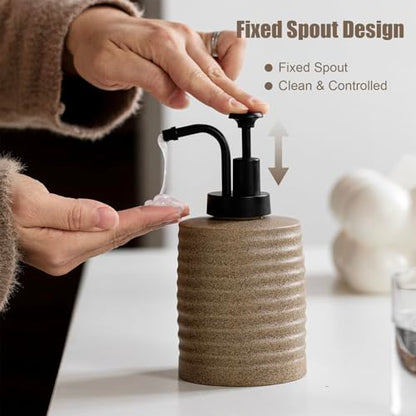 Ceramic Soap Dispenser, Matte Stoneware, Fixed Spout Pump, Modern Minimal Style, for Bathroom and Kitchen Countertop
