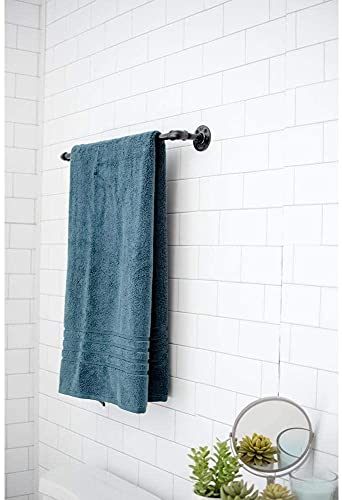 Industrial Pipe Towel Rack Towel Bar, Heavy Duty Wall Mounted Rustic Farmhouse Bath Towel Holder for Bathroom (Black, 18 Inch) - color: Black, size: 18 inch