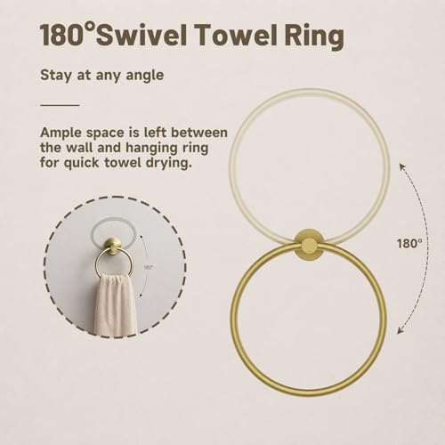 Toilet Paper Holder and Hand Towel Ring Bathroom Set | Brushed Gold,Stainless Steel,Wall Mount,Bathroom Accessories,Hand Towel Ring and Toilet Paper Holder Set,Easy to install - color: Brushed Gold