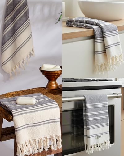 DEMMEX Organic Turkish Hand Towels for Bathroom – 100% Oeko-TEX Certified Turkish Cotton, Quick Dry, Lightweight Kitchen & Travel Towels, Diamond Weave, Large 18x36 Inches, Set of 2, Dark Gray - color: Dark Grey