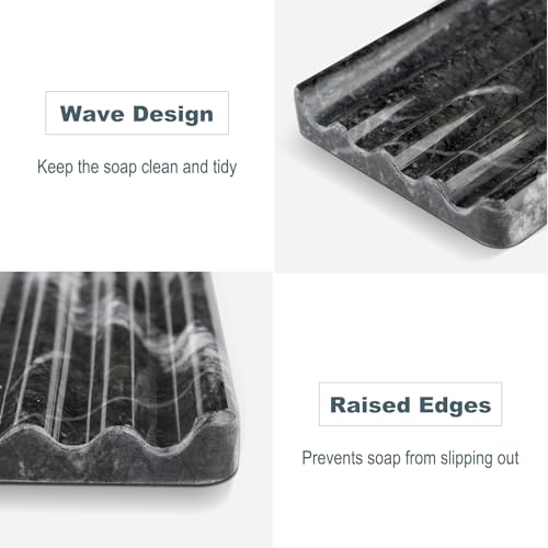 Karibiber Marble Soap Dish, Bar Soap Holder Shower, Black Soaps Bathroom Saver with Water Ripple Design, Easy Cleaning Natural Stone Sponge Holder for Kitchen Sink, Executive Jewelry Ring Tray - color: Grigio Carnico