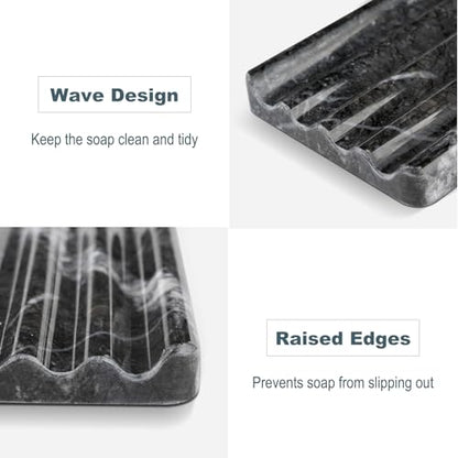 Karibiber Marble Soap Dish, Bar Soap Holder Shower, Black Soaps Bathroom Saver with Water Ripple Design, Easy Cleaning Natural Stone Sponge Holder for Kitchen Sink, Executive Jewelry Ring Tray - color: Grigio Carnico