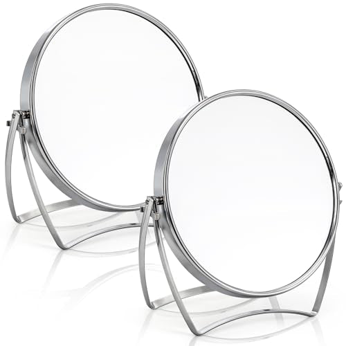 2 Pack Two-Sided Makeup Mirror with Handle, 1X and 3X Magnifying Mirror, 360° Swivel Vanity Table Mirror, Portable Bathroom Shaving Mirror for Desk, Travel, Women, 6" Round