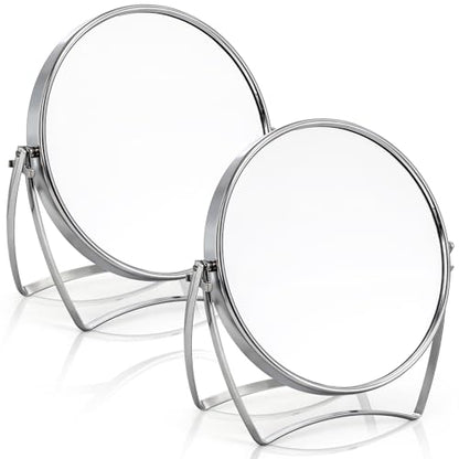 2 Pack Two-Sided Makeup Mirror with Handle, 1X and 3X Magnifying Mirror, 360° Swivel Vanity Table Mirror, Portable Bathroom Shaving Mirror for Desk, Travel, Women, 6" Round