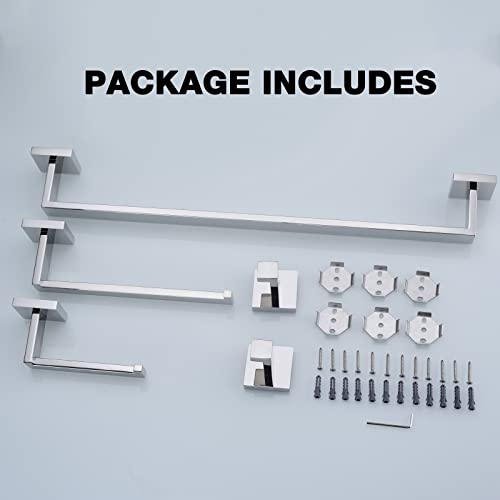 TRUSTMI Chrome 5-Piece Bathroom Hardware Set Wall Mount | SUS304 stainless steel, laser-welded seamless, 23.6" bar, 10.6" ring, 6.3" holder, 2 hooks, hardware included - color: Chrome