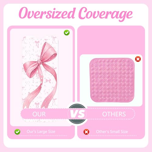 Breling Non-Slip Pink Bow Bathtub Shower Mat Extra Long (40" x 16") - Cute Bow Print Bath Mat with Drain Holes & Suction Cups, Machine Washable Coquette Preppy Bathmat for Bathroom Floor Women Girls - style: Pink Bow