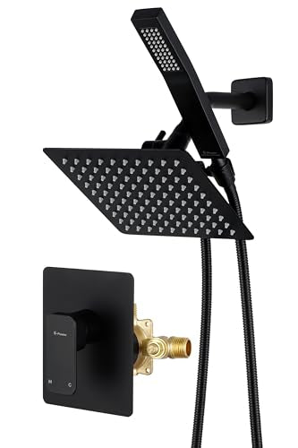 G-Promise Rain Shower Head and Handle Set for Modern Bathroom Upgrade | All Metal, Built to Last, Including the Required Accessories, Modern Upgrade, Extra Flexible Long Lose - color: Matte Black