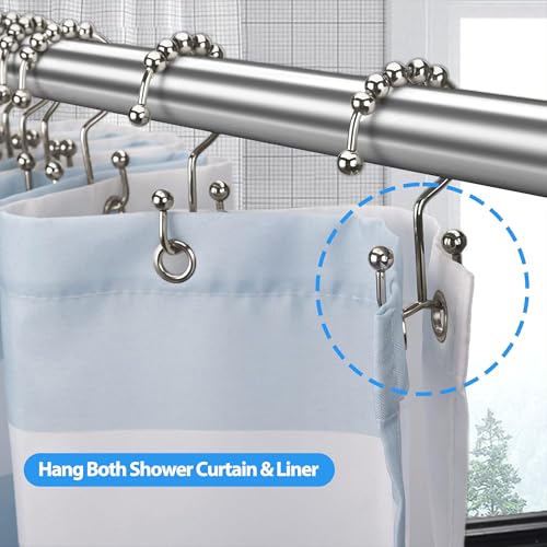 Shower Curtain Hooks Rings, Rust Resistant Metal Double Glide Shower Hooks Rings for Bathroom Shower Rods Curtains, Set of 12 Hooks - Nickel