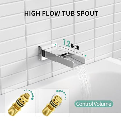 SR SUN RISE 8 Inch All Metal Square Shower System with Tub Spout, Tub Shower Faucet Set, High Pressure Rain Shower Head and Handheld Sprayer Shower Fixtues, Valve Included, Polished Chrome - color: Polished Chrome, size: 8 Inch