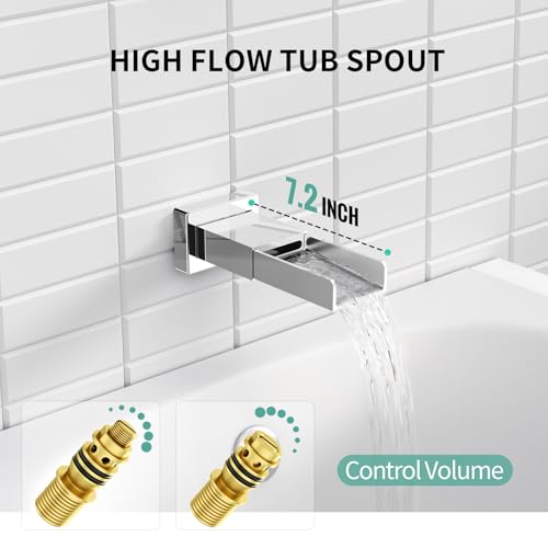SR SUN RISE 12 Inch All Metal Square Shower System with Tub Spout, Tub Shower Faucet Set, High Pressure Rain Shower Head and Handheld Sprayer Shower Fixtues, Valve Included, Polished Chrome - color: Polished Chrome, size: 12 Inch
