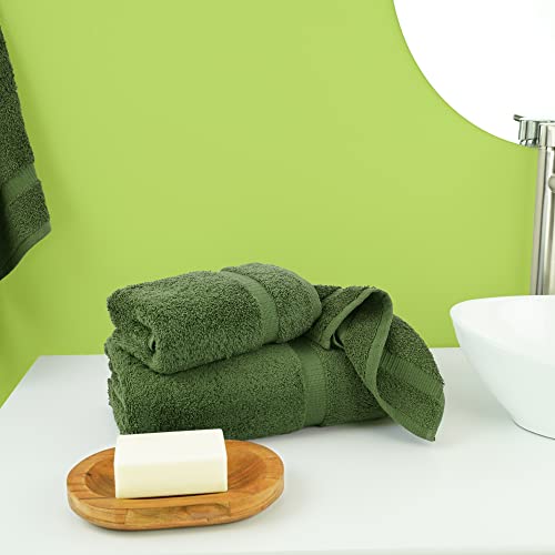 Chakir Turkish Linens Personalized 3 Piece Towel Set, 100% Cotton Luxury Turkish Towels for Bathroom, Soft Absorbent Towel Set with Bath Towel Hand Towel and Washcloth, Moss - color: Moss