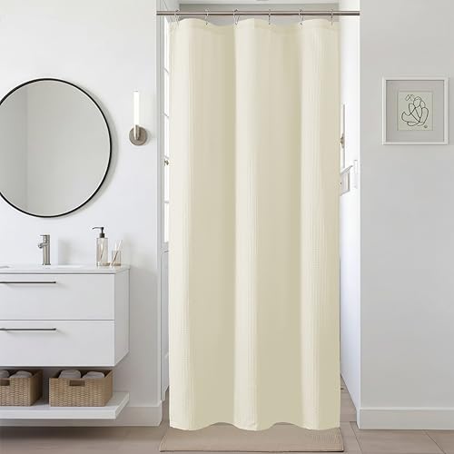Cream Stall Shower Curtain 36 x 72 Inch, Textured Soft Fabric Waffle Narrow Size Modern Shower Small Curtain for Bathroom Hotel, Machine Washable, Water Resistant, 36Wx72L Inches - color: Cream, size: 36"W x 72"L (Pack of 1)