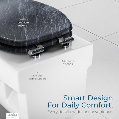 SANILO Wooden Toilet Seat with Soft Close [ELONGATED] - Decorative, Quiet & Slow Close Molded Wood Seat - With Strong Bumpers & Hinges - Adjustable Fit - Granite - color: Granite