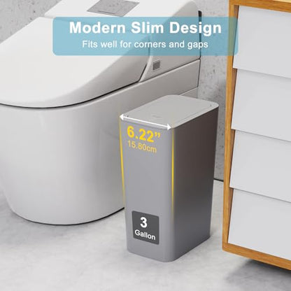 N. NETDOT 3 Pack Small Trash Can with lid, 3 Gallon Bathroom Trash Can,Garbage Can Slim Trash Bin Waste Basket for Bathroom,Kitchen,Bedroom,Living Room,Office,Laundry - Grey - color: Gray, size: 3 X 3 Gal