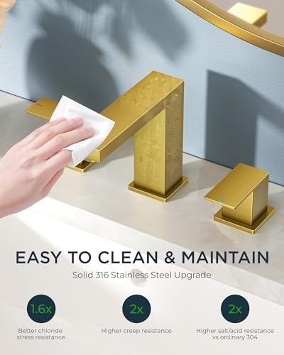 FORIOUS Brushed Gold Bathroom Faucet 3 Hole, 8" Vanity Gold Faucet Bathroom | CUPC 2 Handle 8 Inch Widespread Bathroom Sink Faucet Gold Vanity with Drain, Hoses and Two Aerator, Renovation and Upgrading - color: Brushed Gold, style: Modern