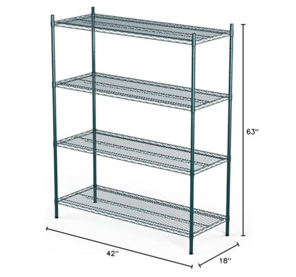 APLSS NSF 4-Tier Green-Epoxy Storage Shelves, 18"x42"x63", Moist&Dry Environments, Commercial Heavy Duty Steel Wire Shelving Unit, 800lbs Per Shelf, Walk-in Cooler&Freezer Kitchen - color: Green Epoxy, size: 18"x42"x63"