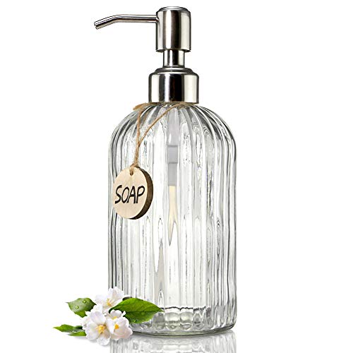 JASAI 18 Oz Clear Glass Soap Dispenser with Rust Proof Stainless Steel Pump, Refillable Liquid Hand soap Dispenser for Bathroom, Premium Kitchen Soap Dispenser (Clear). - color: Clear, size: 1 Pack