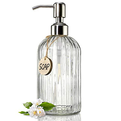 JASAI 18 Oz Clear Glass Soap Dispenser with Rust Proof Stainless Steel Pump, Refillable Liquid Hand soap Dispenser for Bathroom, Premium Kitchen Soap Dispenser (Clear). - color: Clear, size: 1 Pack
