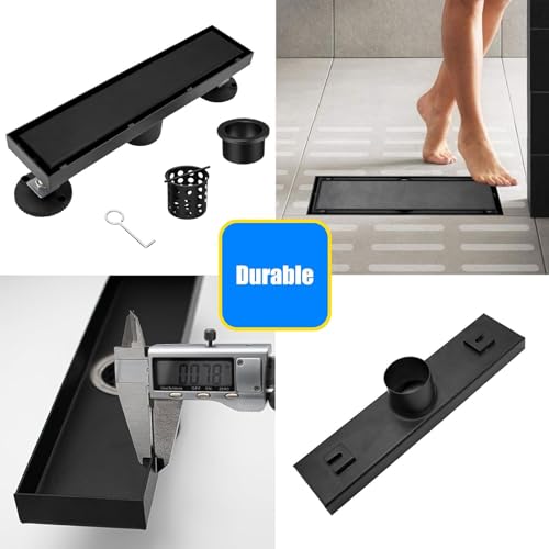 Linear Shower Drain 12 Inch Black Rectangular Floor Drain with 2-in-1 Tile Insert Cover, Bathroom Stainless Steel Drains Easy Installing and Cleaning (CUPC Certified)