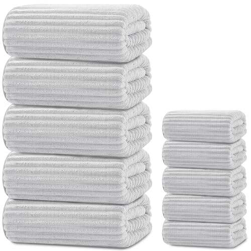 Extra Large Bath Towel Set 10 Piece, XL Bath Towels 35"x67" Oversized Bath Sheets, 280 GSM Microfiber Quick Dry Absorbent Towels, 5 Bath Sheets & 5 Hand Towels (Light Gray) - color: Light Gray, size: Bath towel 35" x 67"+hand towel 30"x13"