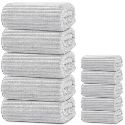 Extra Large Bath Towel Set 10 Piece, XL Bath Towels 35"x67" Oversized Bath Sheets, 280 GSM Microfiber Quick Dry Absorbent Towels, 5 Bath Sheets & 5 Hand Towels (Light Gray) - color: Light Gray, size: Bath towel 35" x 67"+hand towel 30"x13"
