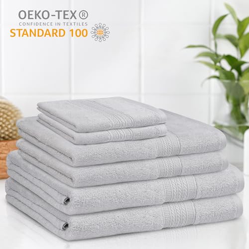 ESSELL 24/7 6 Piece Bath Towel Set, 100% Cotton Towel Set, Durable, Quick Drying & Lightweight Bathroom Towels, 2 Bath Towels, 2 Hand Towels, 2 Washcloths - Grey - color: Grey