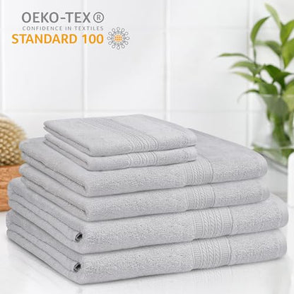 ESSELL 24/7 6 Piece Bath Towel Set, 100% Cotton Towel Set, Durable, Quick Drying & Lightweight Bathroom Towels, 2 Bath Towels, 2 Hand Towels, 2 Washcloths - Grey - color: Grey