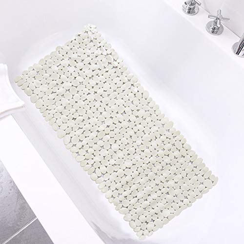 SONGZIMING Bathtub Mat Non Slip Pebble Bath Shower Mat with Drain Holes, Suction Cups Mat for Tub (16" W x 35" L,Beige) - color: Beige