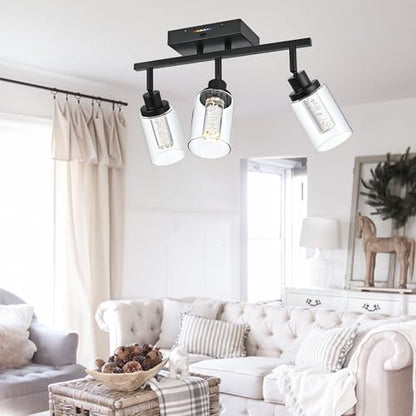 MELUCEE 3 Lights LED Track Lighting Kit Ceiling, 5-Color Temperature | Bathroom Vanity Light Fixtures Wall Mounted Lamp Black Finished with Flexibly Rotatable Light Heads, Built-In LED Chips - color: Black, size: 3 Lights