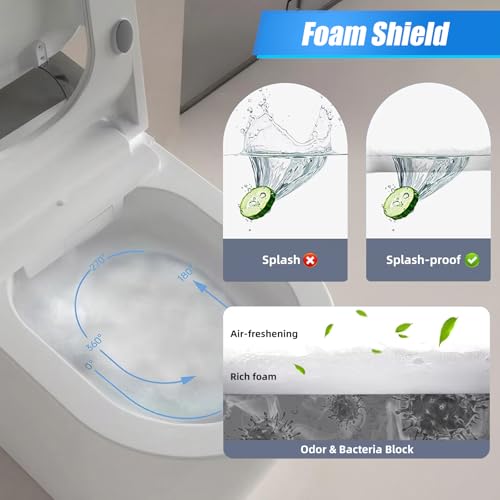 EasyVibe One-Piece Smart Bidet Toilet with Bidet Built In, Elongated Tankless Toilet, Auto Open Lid, Foot Sensor & Dual Auto Flush, Foam Shield, Heated Seat, Warm Air Dryer & 1000g MaP Flush