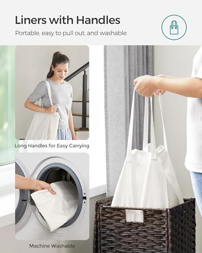 SONGMICS Laundry Hamper with Lid, 17.2 Gallon (65 L) Synthetic Rattan Clothes Laundry Basket with Lid and Handles, Foldable, Removable Liner, Chestnut Brown ULCB165K01 - color: Chestnut Brown, size: 65 L