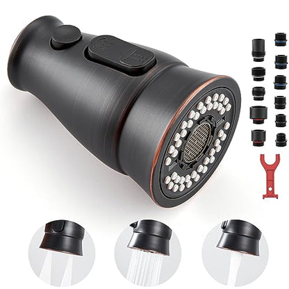 TIORIY Kitchen Sink Faucet Spray Head Replacement with 15 Adapters, Pull Down Kitchen Faucet Replacement Head, 3 Function Pull Out Kitchen Faucet Spray Nozzle, Oil Rubbed Bronze - color: Oil Rubbed Bronze