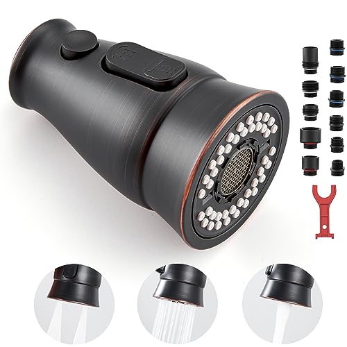 TIORIY Kitchen Sink Faucet Spray Head Replacement with 15 Adapters, Pull Down Kitchen Faucet Replacement Head, 3 Function Pull Out Kitchen Faucet Spray Nozzle, Oil Rubbed Bronze - color: Oil Rubbed Bronze