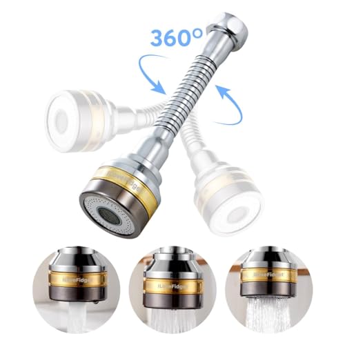 Kitchen Faucet Spray Head, Solid Brass and Stainless Steel, 360 Degree Rotatable Aerator – 3 Flow Mode Adjustable, High Pressure Booster, Anti-Splash, Water Saving Faucet Sink (Medium) - style: Medium