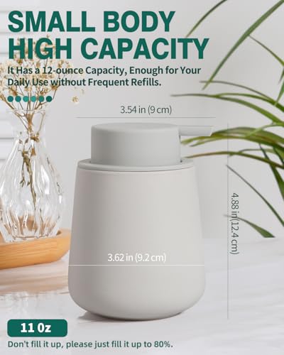 BosilunLife Ceramic Soap Dispenser - Dish Soap Dispenser for Bathroom 12Oz | Refillable Liquid Hand Wash Dispenser for Essential Oil, Lotion Soap, Grey - color: Matte Light Grey