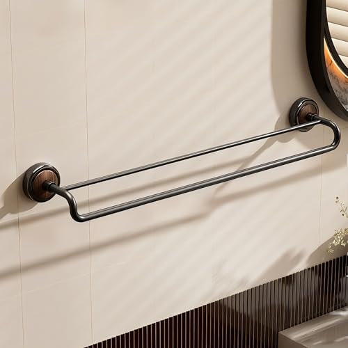 Double Pole No Drill Wall Mounted Towel Racks - Suction Cup Towel Bar for Bathroom Kitchen RV, Rustproof Stainless Steel Bathroom Hardware Set, Quick Setup Convenience(Matte Black,60cm/23.6in) - color: Matte Black, size: 60cm/23.6in