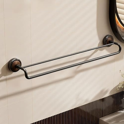 Double Pole No Drill Wall Mounted Towel Racks - Suction Cup Towel Bar for Bathroom Kitchen RV, Rustproof Stainless Steel Bathroom Hardware Set, Quick Setup Convenience(Matte Black,60cm/23.6in) - color: Matte Black, size: 60cm/23.6in