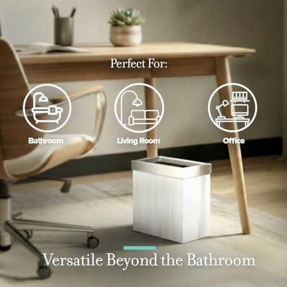 Gatco Small Bathroom Trash Can with Lid, Rectangle 3 Gallon Wastebasket, Under Sink, White Oak with Satin Nickel, for Bathroom, Bedroom, Office (1943SN) - color: White Oak / Satin Nicke Lid
