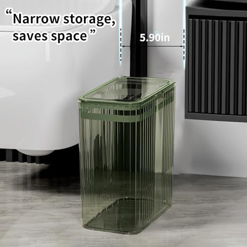 Bathroom Trash Cans with Lids, 3.5 Gallon (Green) | Garbage Can for Bedroom, Office, Plastic Slim Waste Basket with Press Top Lid, 15L Clear Trash Bin for Home, Kitchen - color: Green, style: Side Opening