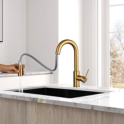 AS59BG Brushed Gold Brightly Bar Faucet or Prep Kitchen Sink Faucet with Pull Down Sprayer and Single Handle - color: Brushed Gold Brightly, style: Classic