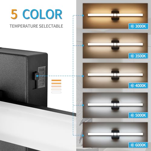 Modern Black Vanity Light Bar 32 Inch, 24W 5CCT Dimmable Bathroom Light Fixtures LED Wall Lighting Fixture - color: Black, size: 32 inch