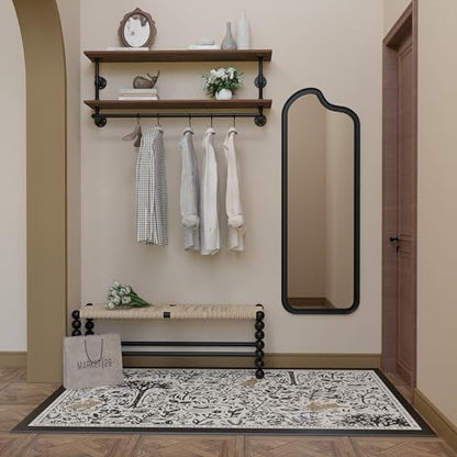 Clothes Rack 36/42/48in, Wall Mounted Garment Rack with Real Wood Shelf, Heavy Duty Hanging Clothes Rack, Multi-Purpose Hanging Rod, Space-Saving Closet Storage (1T36IN) (2T48IN) - color: Brown, size: 2T48IN