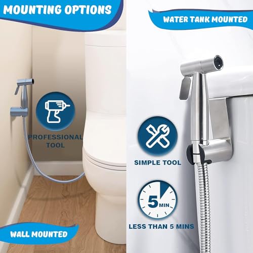 Handheld Bidet Sprayer for Toilet, Bidet Toilet Spray, Adjust Water Pressure Stainless Steel Brushed Nickel Bathroom Toilet Jet Spray, Cloth Diaper Bidet Toilet Sprayer for Baby Wash