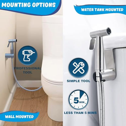 Handheld Bidet Sprayer for Toilet, Bidet Toilet Spray, Adjust Water Pressure Stainless Steel Brushed Nickel Bathroom Toilet Jet Spray, Cloth Diaper Bidet Toilet Sprayer for Baby Wash