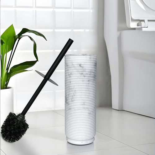 Contemporary Ribbed Design Resin Toilet Holder and Brush Set for Bathroom, Stylish and Durable Cleaning Tool with Modern Design, Compact for Efficient Cleaning - style: Ribbed White