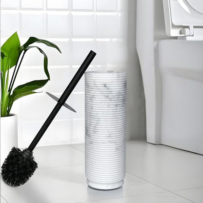 Contemporary Ribbed Design Resin Toilet Holder and Brush Set for Bathroom, Stylish and Durable Cleaning Tool with Modern Design, Compact for Efficient Cleaning - style: Ribbed White